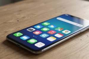 Главный экран смартфона со значками приложений и строкой поиска