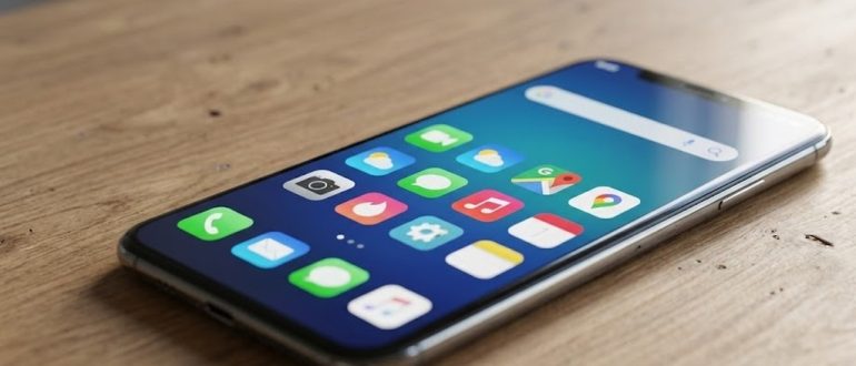 Главный экран смартфона со значками приложений и строкой поиска