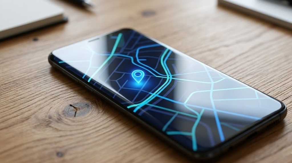 Смартфон на Android с отметкой местоположения на карте