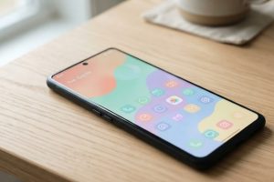Смартфон на Android с тематическими значками на главном экране