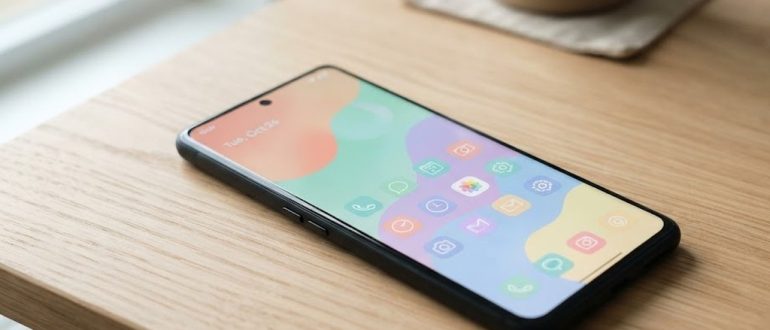 Смартфон на Android с тематическими значками на главном экране